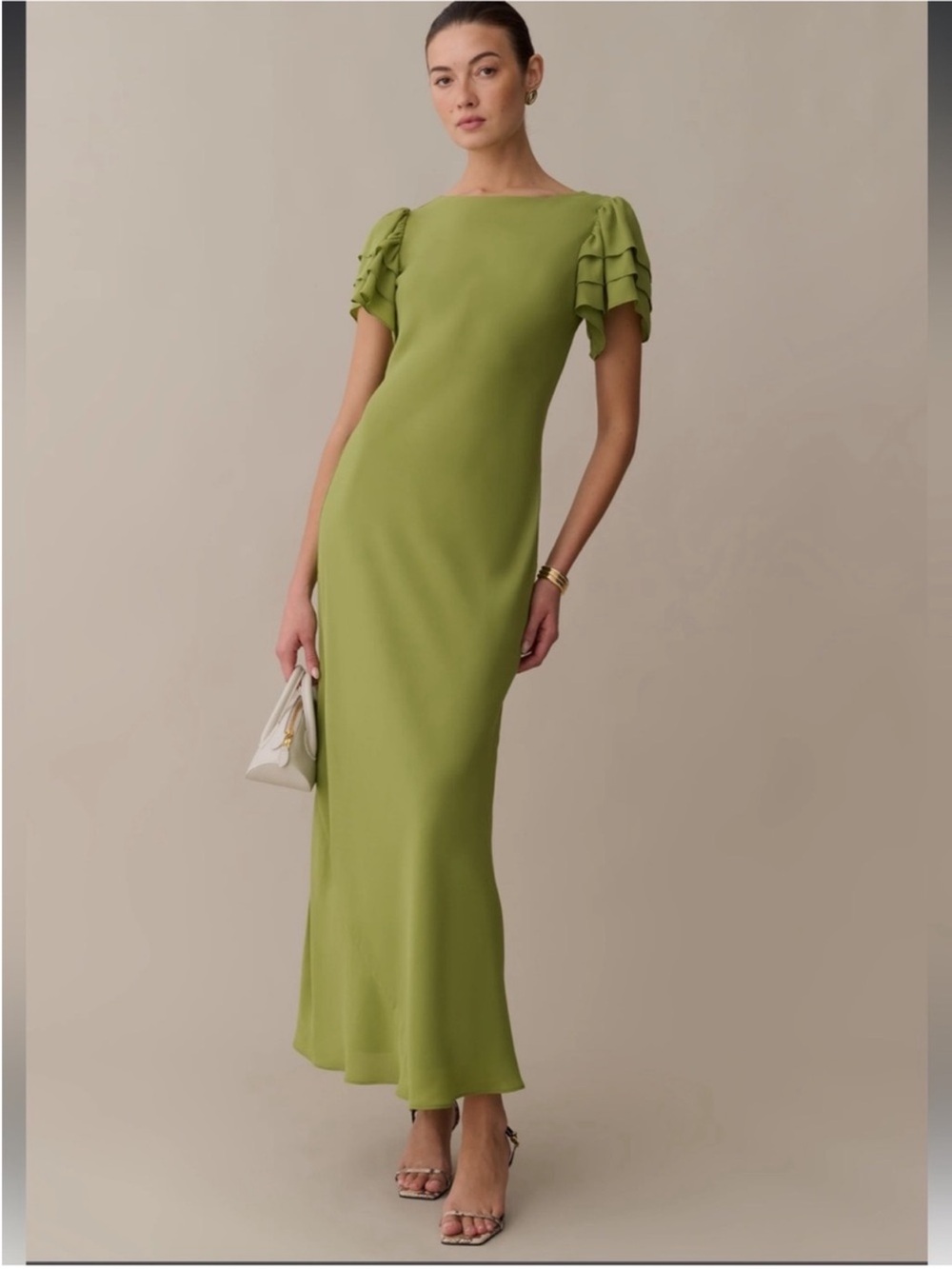 NWT Few Moda Leonor Maxi Dress size Large L clover green flutter sleeve o.p.t